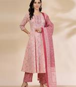 pink pure cotton anarkali dupatta pant set