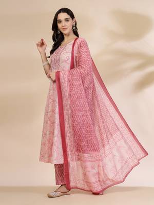 pink pure cotton anarkali dupatta pant set 2
