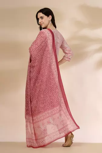 pink pure cotton anarkali dupatta pant set