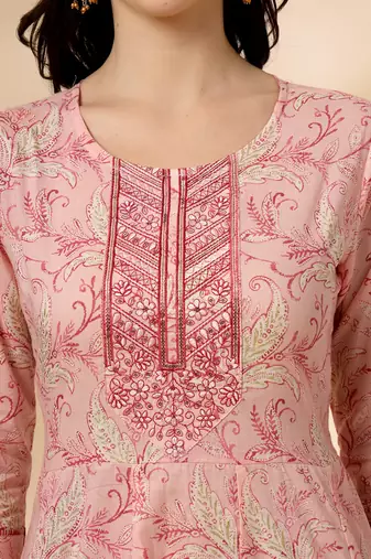 pink pure cotton anarkali dupatta pant set