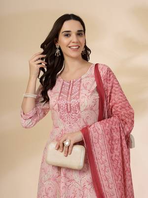 pink pure cotton anarkali dupatta pant set 5