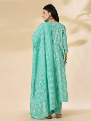 sea green pure cotton anarkali dupatta pant set 3