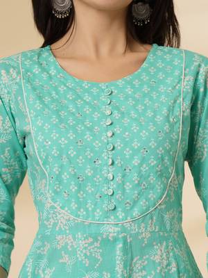 sea green pure cotton anarkali dupatta pant set 4
