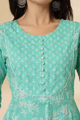 sea green pure cotton anarkali dupatta pant set