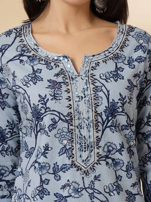 blue floral,sequins work pure cotton kurta dupatta pant set 4