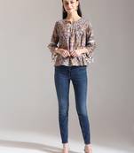 beige pure cotton geometric gathered or pleated top