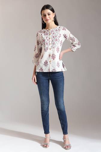 floral print pure cotton pin tuck top