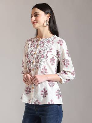 floral print pure cotton pin tuck top 2
