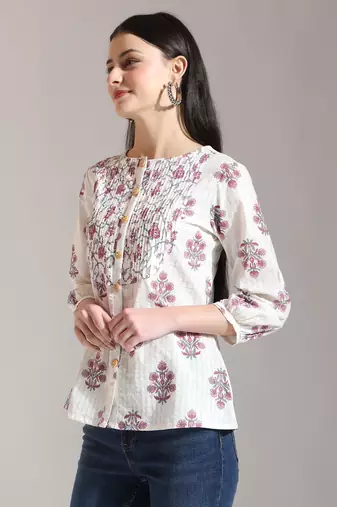 floral print pure cotton pin tuck top