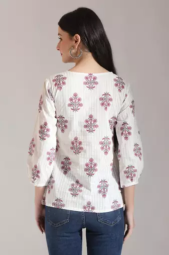 floral print pure cotton pin tuck top