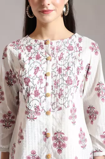 floral print pure cotton pin tuck top