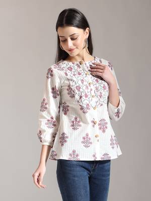 floral print pure cotton pin tuck top 5