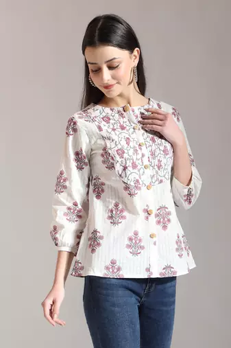 floral print pure cotton pin tuck top