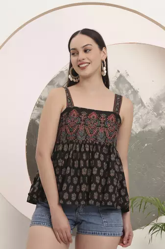 black cotton strappy top