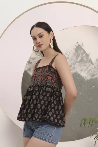 black cotton strappy top