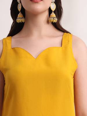 mustard floral,lace work straight kurta and trouser with dupatta set 4