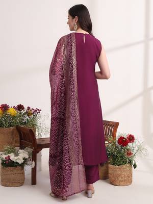 purple solid a-line kurta trouser and dupatta set 3