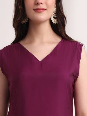 purple solid a-line kurta trouser and dupatta set 4
