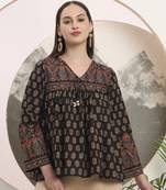 black pure cotton tie up peplum top