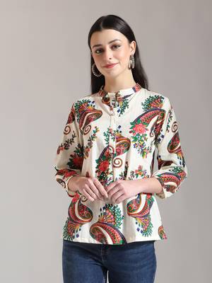 cream pure cotton paisley peplum top 1