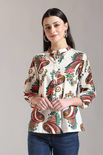 cream pure cotton paisley peplum top