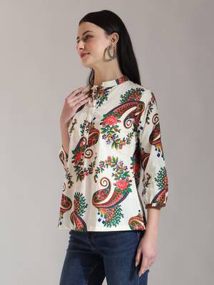 cream pure cotton paisley peplum top 2