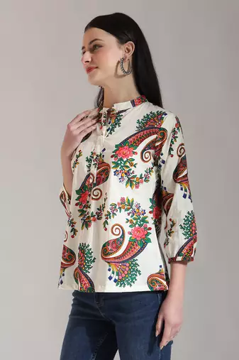 cream pure cotton paisley peplum top