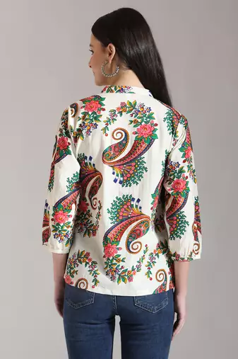 cream pure cotton paisley peplum top