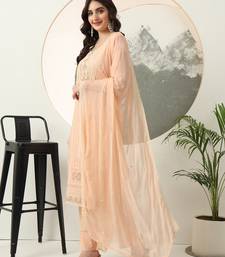 peach embroidery silk blend straight kurta dupatta set