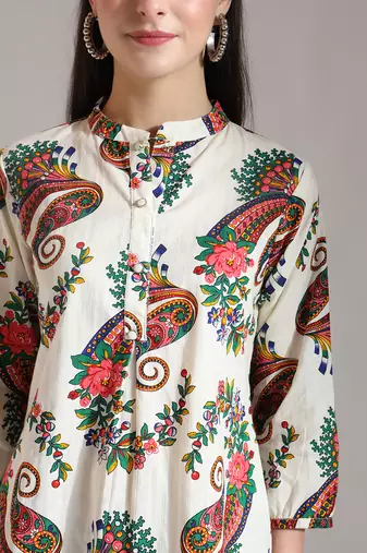 cream pure cotton paisley peplum top