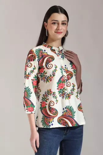cream pure cotton paisley peplum top