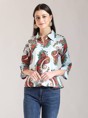 sky blue pure cotton paisley peplum top 1
