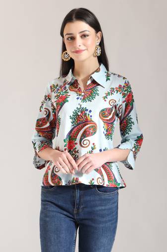 sky blue pure cotton paisley peplum top