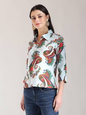 sky blue pure cotton paisley peplum top 2
