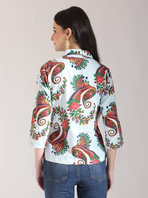 sky blue pure cotton paisley peplum top 3