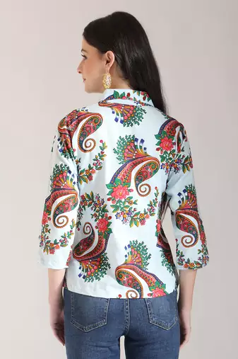 sky blue pure cotton paisley peplum top