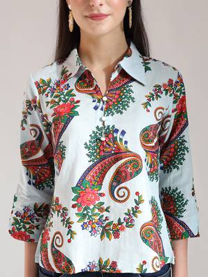 sky blue pure cotton paisley peplum top 4