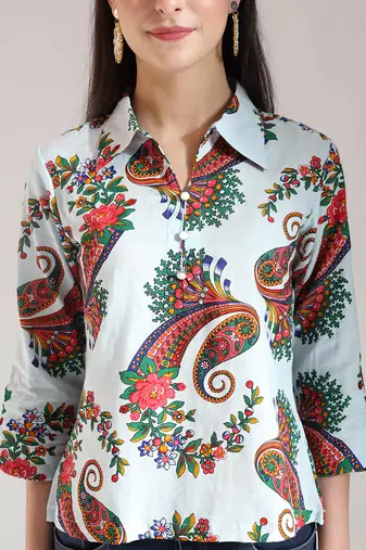sky blue pure cotton paisley peplum top