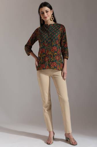 green pure cotton shirt style top
