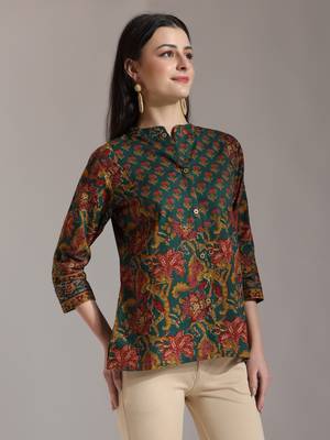 green pure cotton shirt style top 2