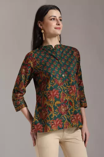 green pure cotton shirt style top