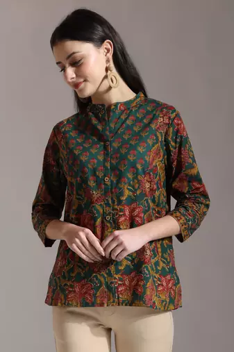 green pure cotton shirt style top