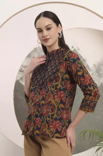 navy blue pure cotton shirt style top