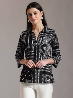 black pure cotton boho printed top 1