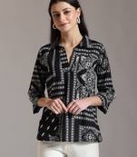 black pure cotton boho printed top