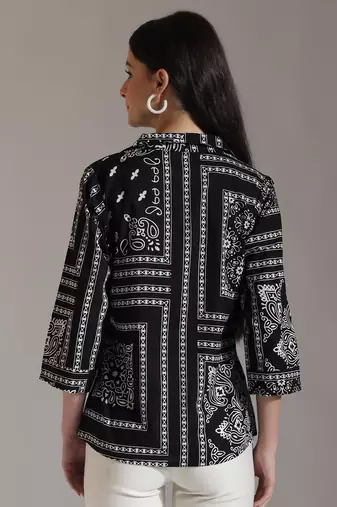black pure cotton boho printed top