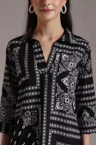black pure cotton boho printed top