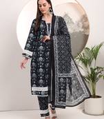 black floral print pakistani style kurta trouser and dupatta set