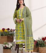 yellow floral print pakistani style kurta trouser and dupatta set