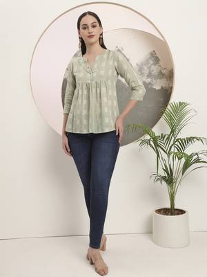 green handloom cotton gathered or pleated top 1